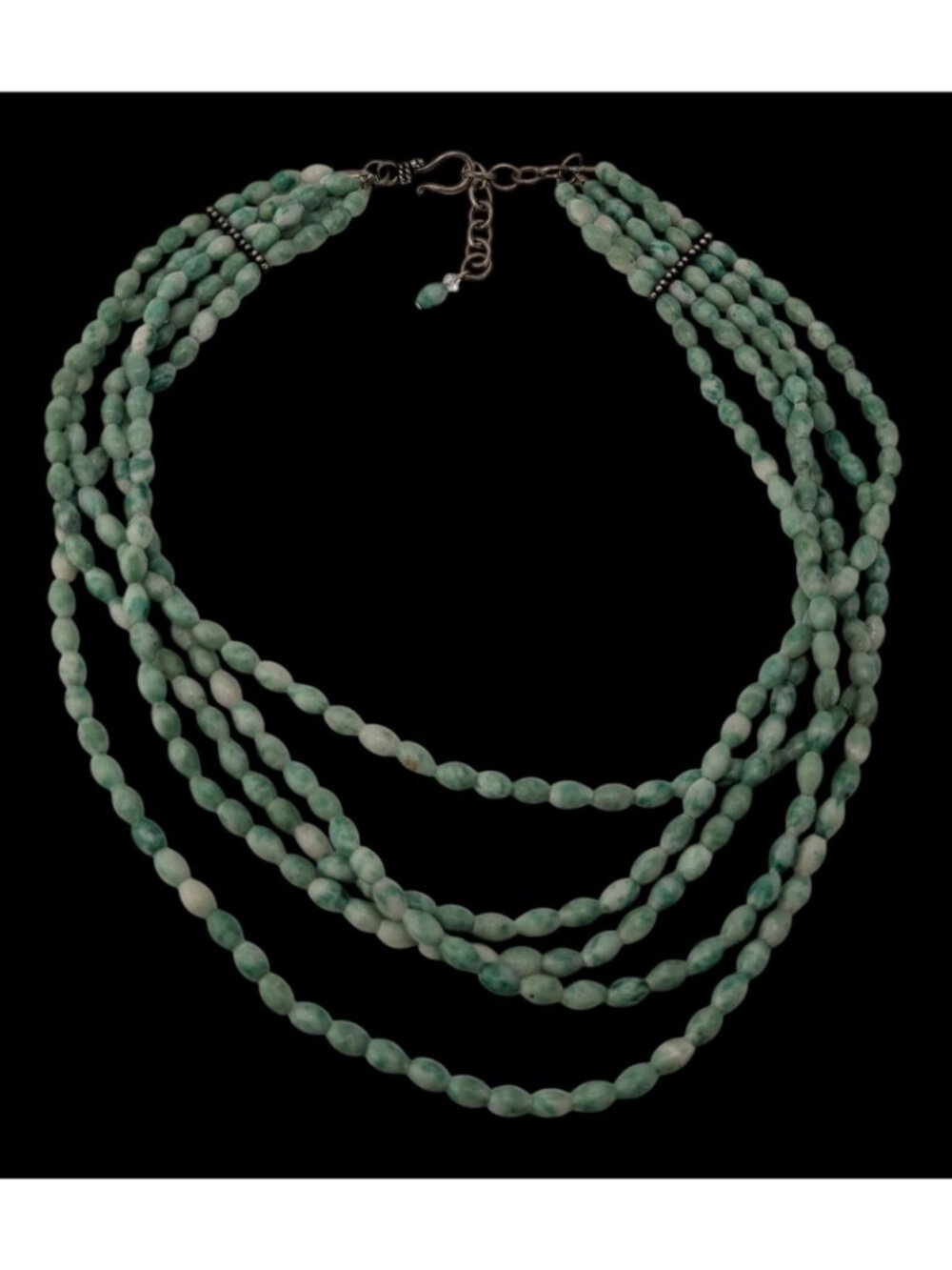 Vintage Layered Stone Necklace Green White Boho Chic Statement Multi Strand Jewe - Picture 2 of 6